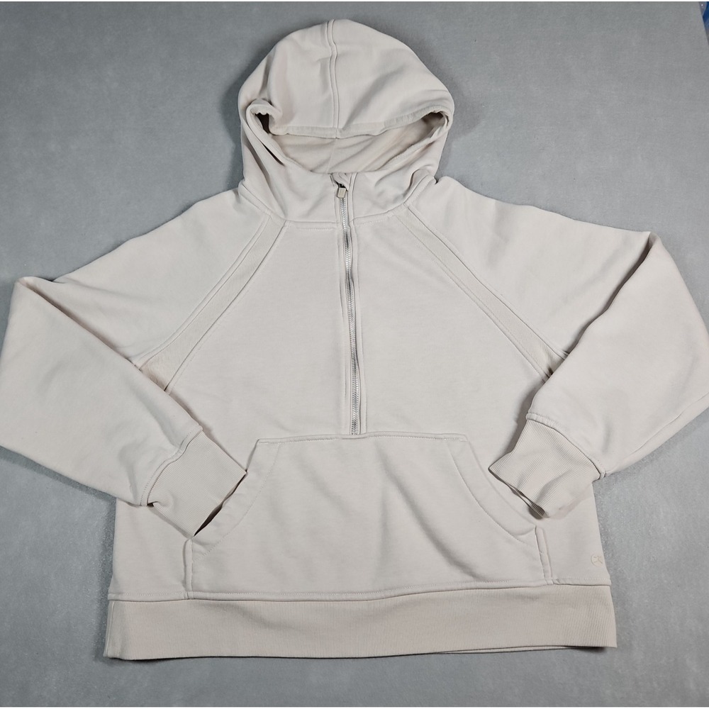 Danskin Womens Beige Cropped 1/2 Zip Long Sleeve Hoodie w/ Thumbholes Size Large